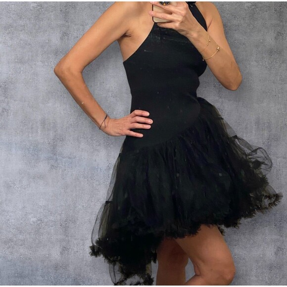 Edge Tulle Black Dress M Halter Neck Open Back Balletcore Fairy Whimsygoth Sexy - Picture 2 of 12